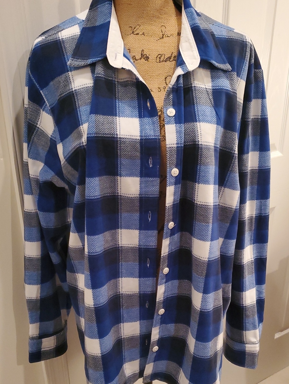 Riders by Lee Plaid Button Down in Blue & White Size XXL Like New